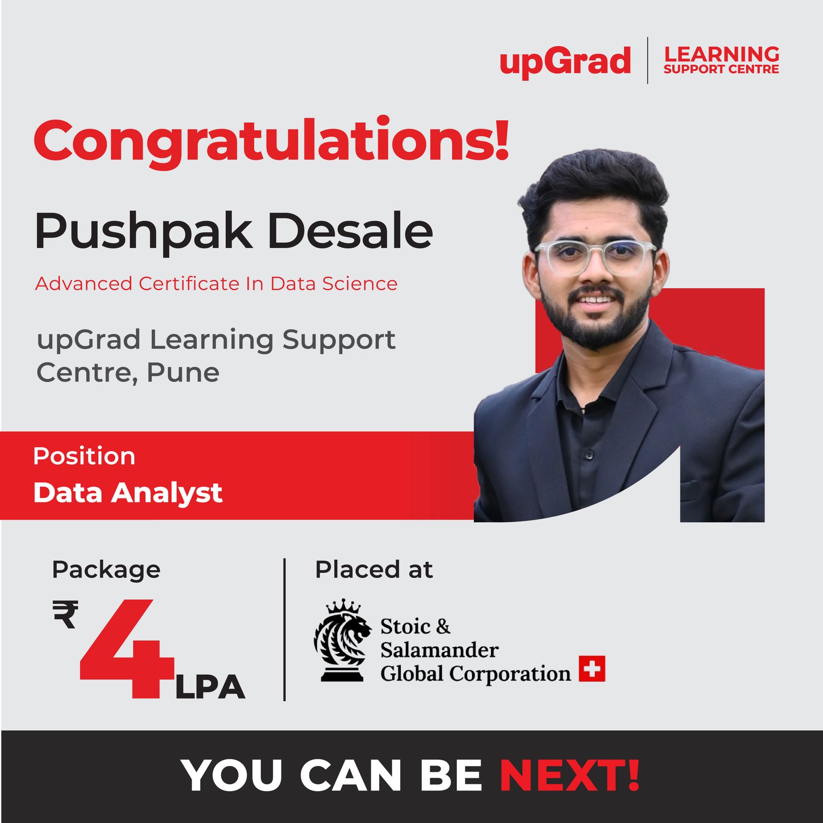 Pushpak Desale placed at Stoic & Salamander Global Corporation.